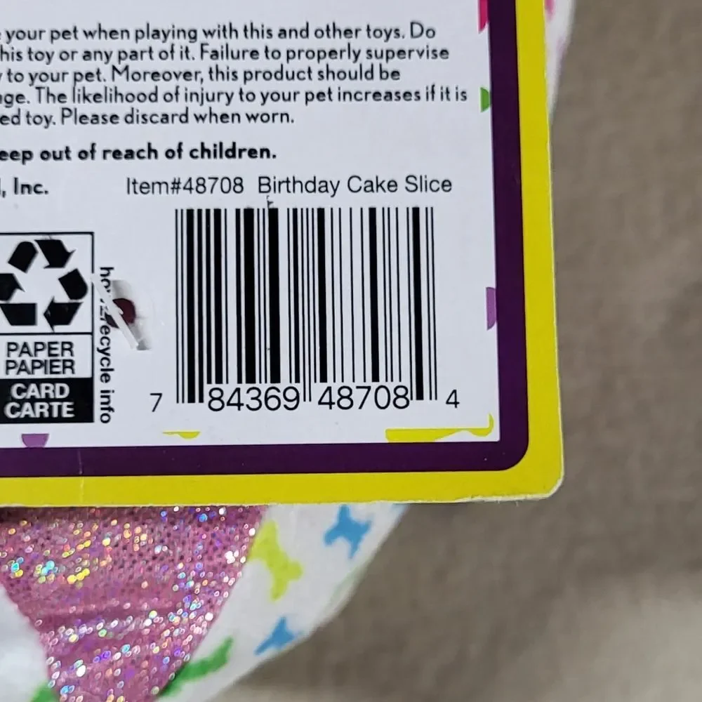 Multipet NWT Pink Birthday Cake Slice Squeaky Crinkle Dog Toy (6